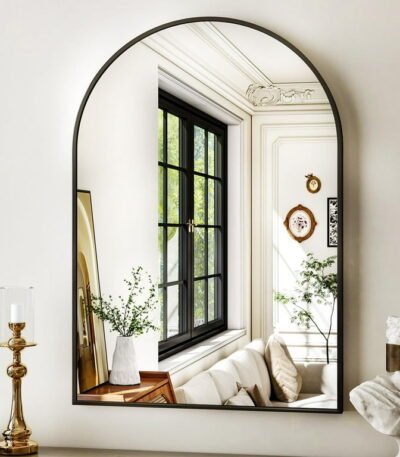 “PakUnique Black Arch Wall Mirror – 32x34 Inch for Bathrooms and Bedrooms”