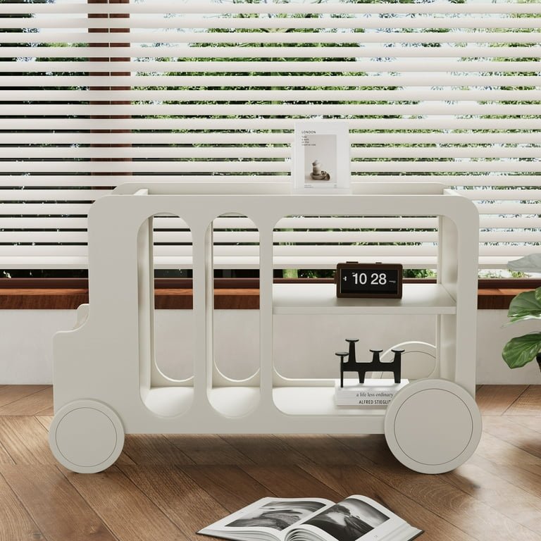 PakUnique Cream Movable Side Table – 35.43" Wide Sofa Table for Living Room in Pakistan