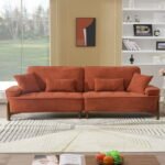 PakUnique 3-seater red sofa with solid wood legs – front view