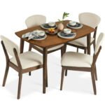 “Mid-Century Modern Dining Set Pakistan – 5-Piece Walnut & Cream Set”