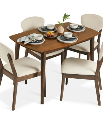 “Mid-Century Modern Dining Set Pakistan – 5-Piece Walnut & Cream Set”