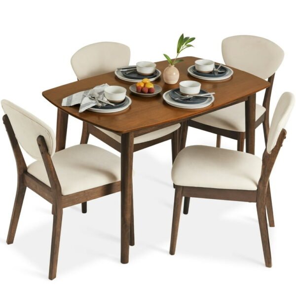 “Mid-Century Modern Dining Set Pakistan – 5-Piece Walnut & Cream Set”
