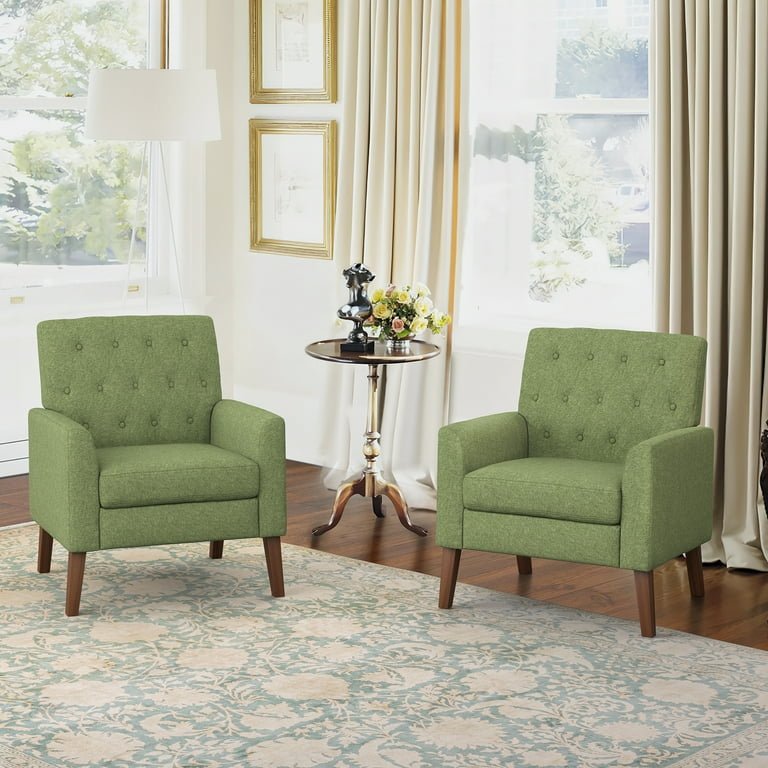 Dycanpo-18-5-H-Linen-Accent-Chairs-Set-of-2-with-Button-Tufted-Armchairs-for-Home-Bedroom-Green_384fdc0b-3916-4735-aa13-e9e27e8cb32d.e3d138f8d604ac44c0b0f79645a198c1 Set of 2 green armchairs in bedroom or lounge setting