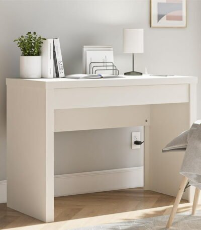 Cooper writing desk with USB and drawer in flat white finish
