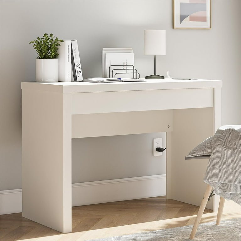 Cooper writing desk with USB and drawer in flat white finish