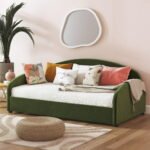 Olive green velvet twin daybed – front view with moon frame