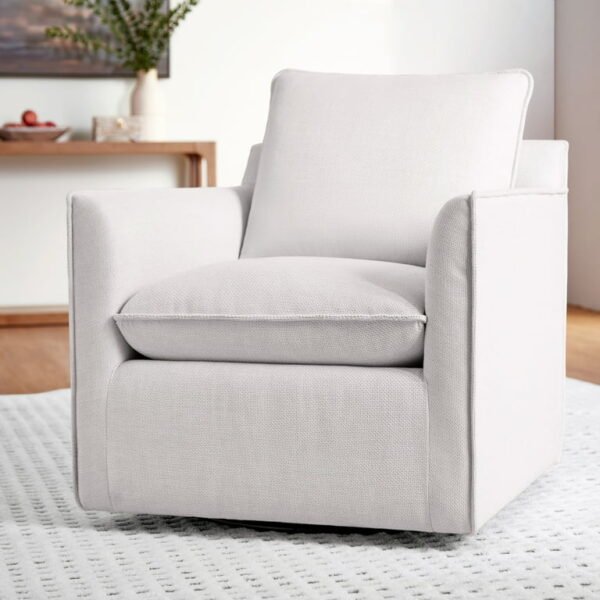 Upholstered armchair with high back and rolled arms