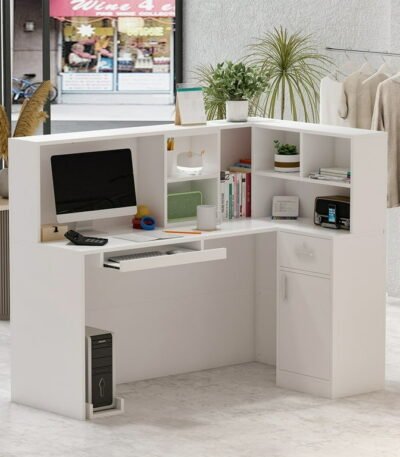 “L-Shaped Reception Desk Pakistan – White Office Counter by PakUnique”