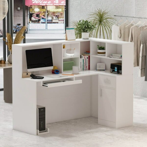 “L-Shaped Reception Desk Pakistan – White Office Counter by PakUnique”