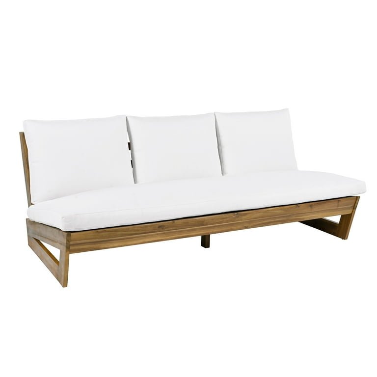 Traditional wooden sofa with cushioned seat and back