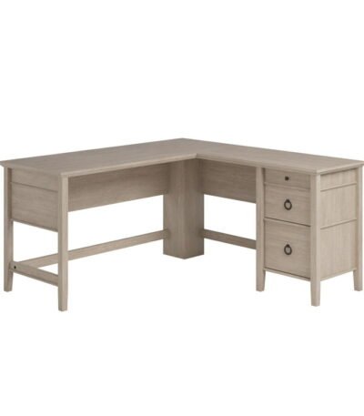 North Avenue modern writing desk with wood top and black frame – front view